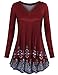 Laksmi Long Sleeve Plus Size, Retro Floral Long Sleeve Tunic Flared Comfy Loose Fit Tunic Blouse Wine Red XX-Large