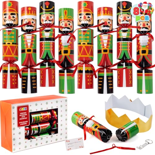 JOYIN 8 Pcs Christmas No-Snap Party Favor, Xmas Cute Design Funny Gifts for Kids Includes Party Hat, Jokes & Gifts, Christmas Table Decorations for Dinner Traditions Party Supplies