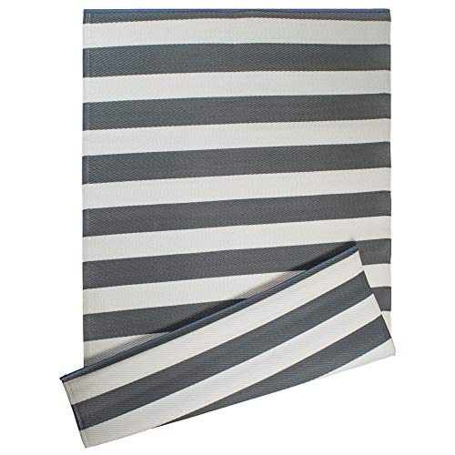 DII Contemporary Indoor/Outdoor Lightweight Reversible Fade Resistant Area Rug, Great For Patio, Deck, Backyard, Picnic, Beach, Camping, & BBQ, 4 x 6', Gray/White 3.5" Stripe