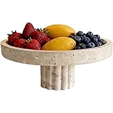 SAIDKOCC Natural Marble Decorative Tray, Scalloped Modern Vanity Organizer for Perfume, Candles, Jewelry Dish (Beige Traverti