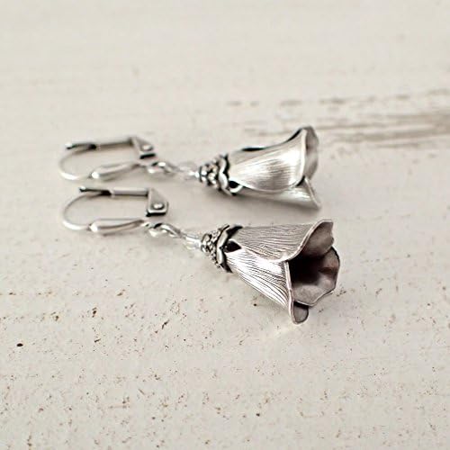 Ardent HeartsAntique Style Metal Tulip Flower Earrings with Crystal Beads