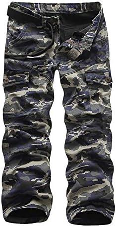 GUSER Men's Army Style Fleece Lined Camo Work Cargo Cotton Pants Deep Blue 36