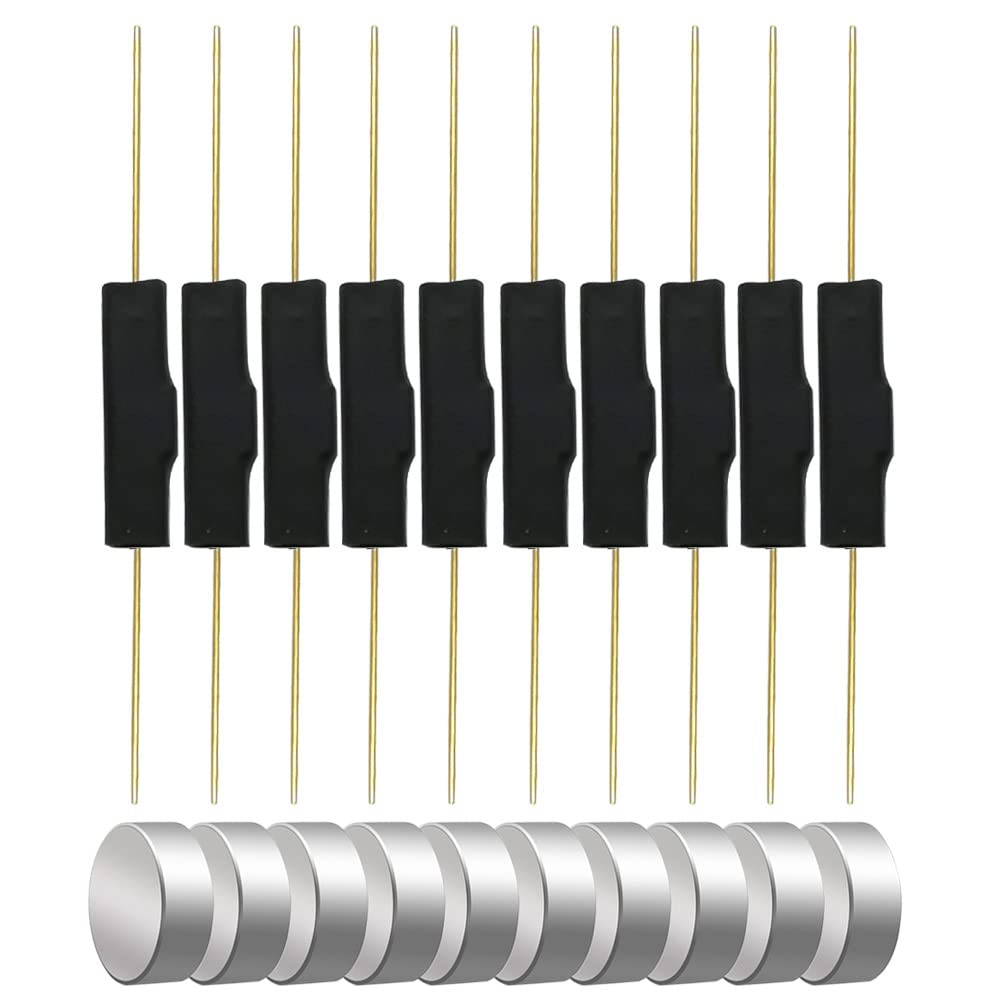 Gebildet 10pcs Plastic Reed Switch Reed Contact,Magnet Near - Break Circuit, Magnet Away -Connect Circuit,Magnetic Induction Switch(3mm脳14mm) With 10pcs Small Multi-Use Round Magnets