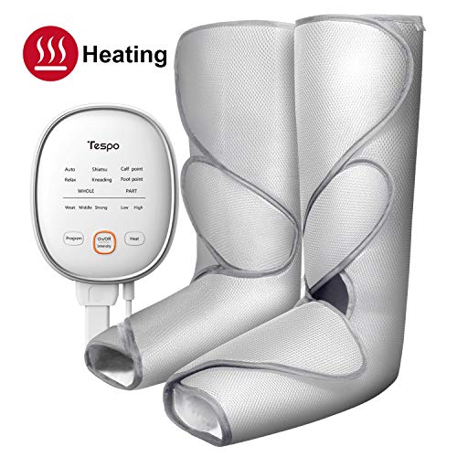 Tespo Leg Massager with Heat Air Compression Wrap Massage Foot and Calf for Circulation with Handheld Controller 3 Intensities 6 Modes, Helpful for RLS and Edema