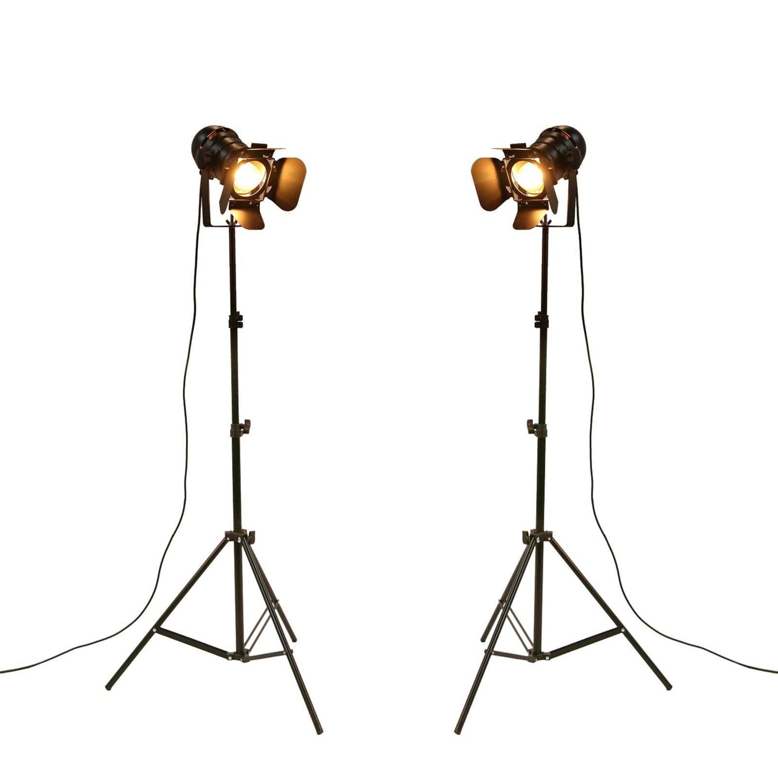 YUENSLIGHTING Industrial Black Tripod Floor Lamp Stand Lights, 5m Cable with Switch Standing Light Tripod Gooseneck for Living Room Bedroom Office Bar Lighting(Pack of 2