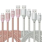 Micro USB Cable, 4 pcs (6ft2,10ft2) Fasgear Nylon Braided Tangle-Free Fastest charger data cable with Metal Connectors for Android, Samsung galaxy S6, LG G4, Nexus, and more(Rose gold,Silver)
