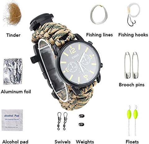 Men Women Emergency Survival Watch with Compass,Whistle, &amp; Fire Starter ,Water Resistant ,Adjustable Paracord Band Military Grade Paracord Glows in The Dark