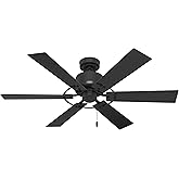 Hunter 52 inch Indoor Ceiling Fan No Light - Black Ceiling Fan without Light, 6 Blades, Standard Mount, For Bedroom, Living R