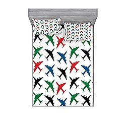 Lunarable Airplane Fitted Sheet & Pillow Sham