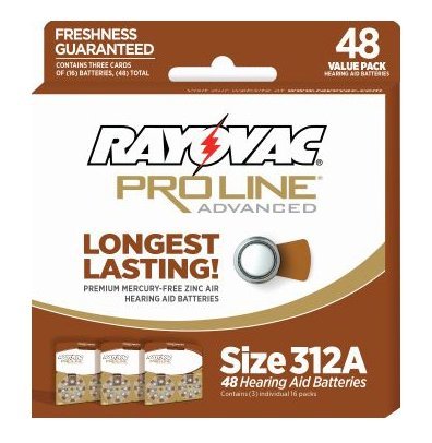 Rayovac Proline Advance Hearing Aid Batteries, Size 312A (48 count)