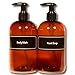 Bottiful Home-16 oz Refillable Durable Translucent Amber PET Plastic Body Wash & Hand Soap Pump Bottles-B&W Pre-Applied Fully Waterproof Labels-100% Rust-FREE, Clog-FREE, Drip-FREE