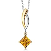 Gem Stone King 925 Silver and 10K Yellow Gold Yellow Citrine Pendant Necklace for Women | 0.60 Cttw | Gemstone November Birthstone | Princess 5MM | With 18 Inch Silver Chain