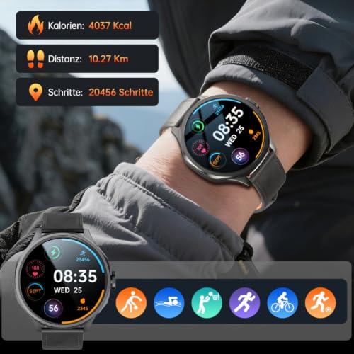 Smartwatch with SIM Slot and 180° Rotating Camera, 1.73 Inch HD Touch Screen Android Smart Watch, Unlocked 4G GSM for Standalone Calls, GPS, Heart Rate Fitness Watch, 800 mAh, 3 GB RAM + 32 GB ROM