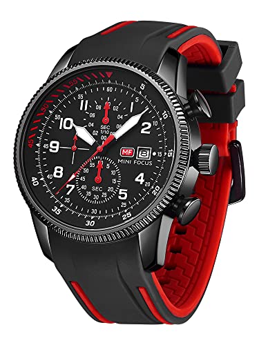 Photo 1 of AIMES Mens Watches Military Sport Waterproof Chronograph Watch Luminous Silicon Strap Casual Watches for Men Fashion Business Wrist Watch Clock (Black red 2)