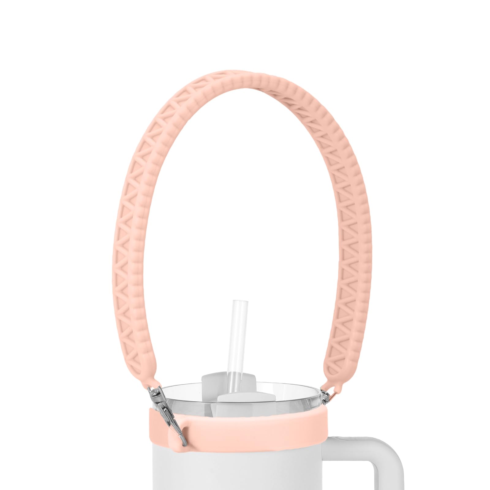 PEUTIER Water Bottle Handle Strap, with Metal Clasp Flexible Silicone Water Bottle Lanyard Sling Attachment Handle Carrier Grip Holder Accessories for Bottles 8-40 oz (Pink)