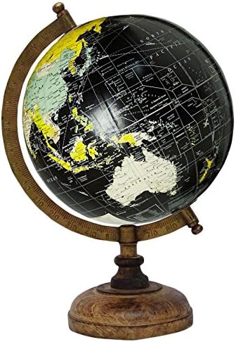 Decorative Rotating Globe Black Ocean World Geography Earth Home Decor 13"