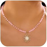 Red Yun En Sun Choker Necklace for Women Boho Beaded Necklaces Gold Sun Moon Pendant Necklace Trendy Jewelry for Women