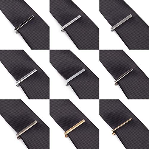 WEWINK PLUS 9 Pcs Tie Clips Set for Men Tie Bar Pinch Clip Set for Regular Ties Necktie Wedding Business with Gift Box (9 pcs Style C with Gift Box) - Thumbnail 5
