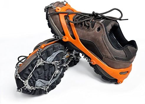 Crampons Ice Cleats Tracks Shoes YIQIC Universal Anti Slip Boots 10 Teeth Spikes for Snow Hiking Camping Climbing (ORANGE)