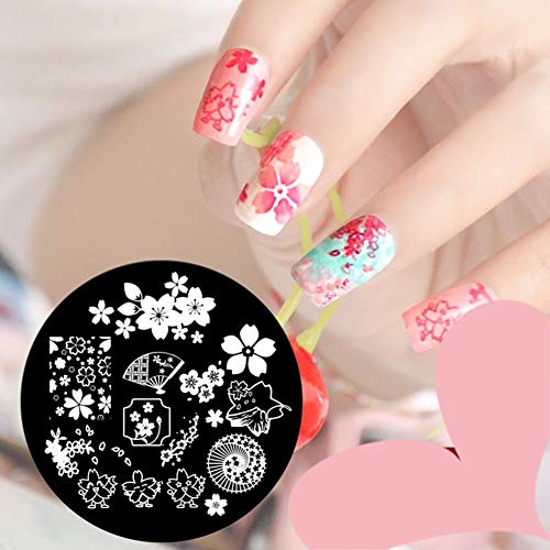 4Pcs Nail Art Stamping Plate Romantic Style Round Steel Plates Nail Design Kit Blue Film Stainless Steel Nail Stamp(Style2)