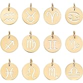 UNICRAFTALE Stainless Steel 12 Constellations Charm Zodiac Sign Pendants Charms Golden Flat Round with Constellation Pendant for DIY Jewelry Craft Making