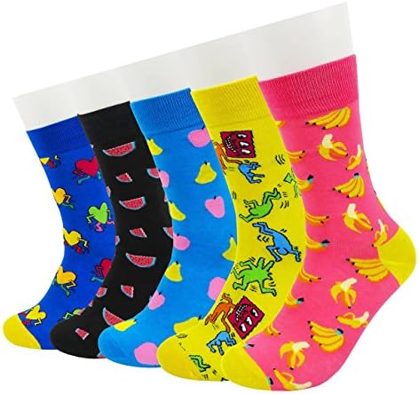 Mixsense Mens Dress Funky Colorful Design Socks For Men Cotton Crew Socks 5 Pack