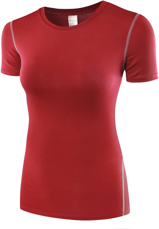 HuaTu Women Performance Compression Base Layer Short Sleeve Crew Neck Tops Tee T Shirts