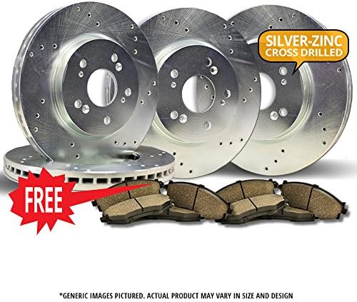 Front+Rear Kit|4 Silver Zinc Drilled Optimum Series Brake Rotors + 8 Ceramic Brake Pads|Combo Kit|5Lugs