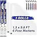 White Board Roll,10ft Dry Erase Decal, AFMAT Large Dry Erase Wall Sticker, Whiteboard Wallpaper Roll with Adhesive Backing, Whiteboard Vinyl,Dry Erase Wall Paper,6 Dry Erase Markers,18''x118'',2 Rolls