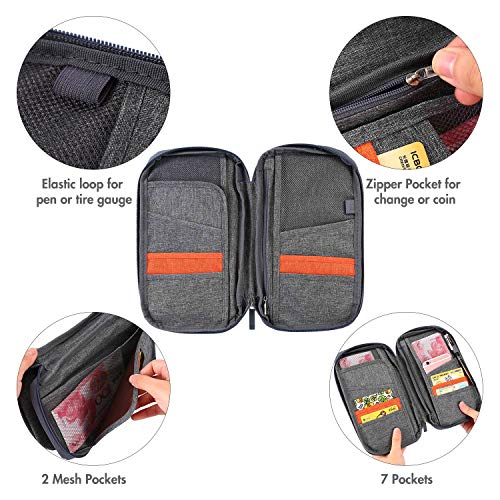 UBAYMAX Glove Box Console Organizer with 12 Pockets, Zipper Car Vehicle OCD Document Holder Case Armrest Storage Wallet for Owners Manual Car Registration Insurance Card Tire Gauge Changes (Gray)