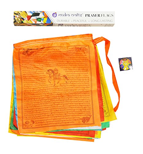 Mudra Crafts Tibetan Buddhist Indoor Outdoor Satin Affirmation Windhorse Prayer Flags (Lungta)