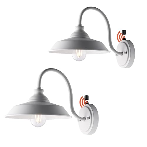 mirrea Dusk to Dawn Farmhouse Outdoor Gooseneck Barn Wall Light with 10" Dome Matte White Pack of 2