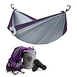 Two Tree Hammock Co. - Our ORIGINAL Two Person, Parachute Nylon Camping Hammock with Upgraded Aluminum WireGate Carabiners - Planting Two Trees with every Hammock Sold! (Purple/Silver)