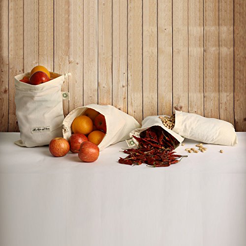 Produce bags Set of 7 Organic GOTS Approved cheesecloth produce bag, muslin bags, coffee mesh strainer, Travel, Home Storage, cotton by the bag (3 Size(6x10,10x12,8x10))