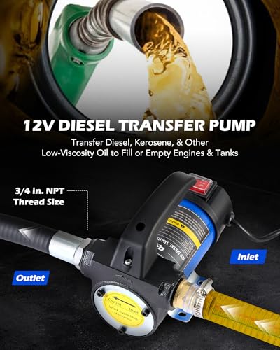 Orion Tech Motor Bomba de Transferencia Diesel Kit 12 V Volt DC Cebado Automático 45L/min de Aceite de Combustible w/Manguera