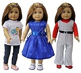 ZITA ELEMENT 3 Sets Daily Casual Clothes Outfits for 18 inch American Doll and Other 45-46cm Dolls Xmas Gift
