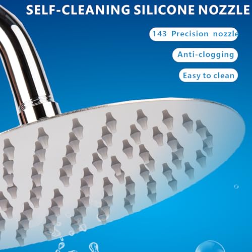 Rain Shower Head 30cm Rain Shower Head 304 Stainless Steel Rain Head High Pressure Water Flow Self-Cleaning Silicone Nozzles Easy Wall/Ceiling Mount Chrome Finish