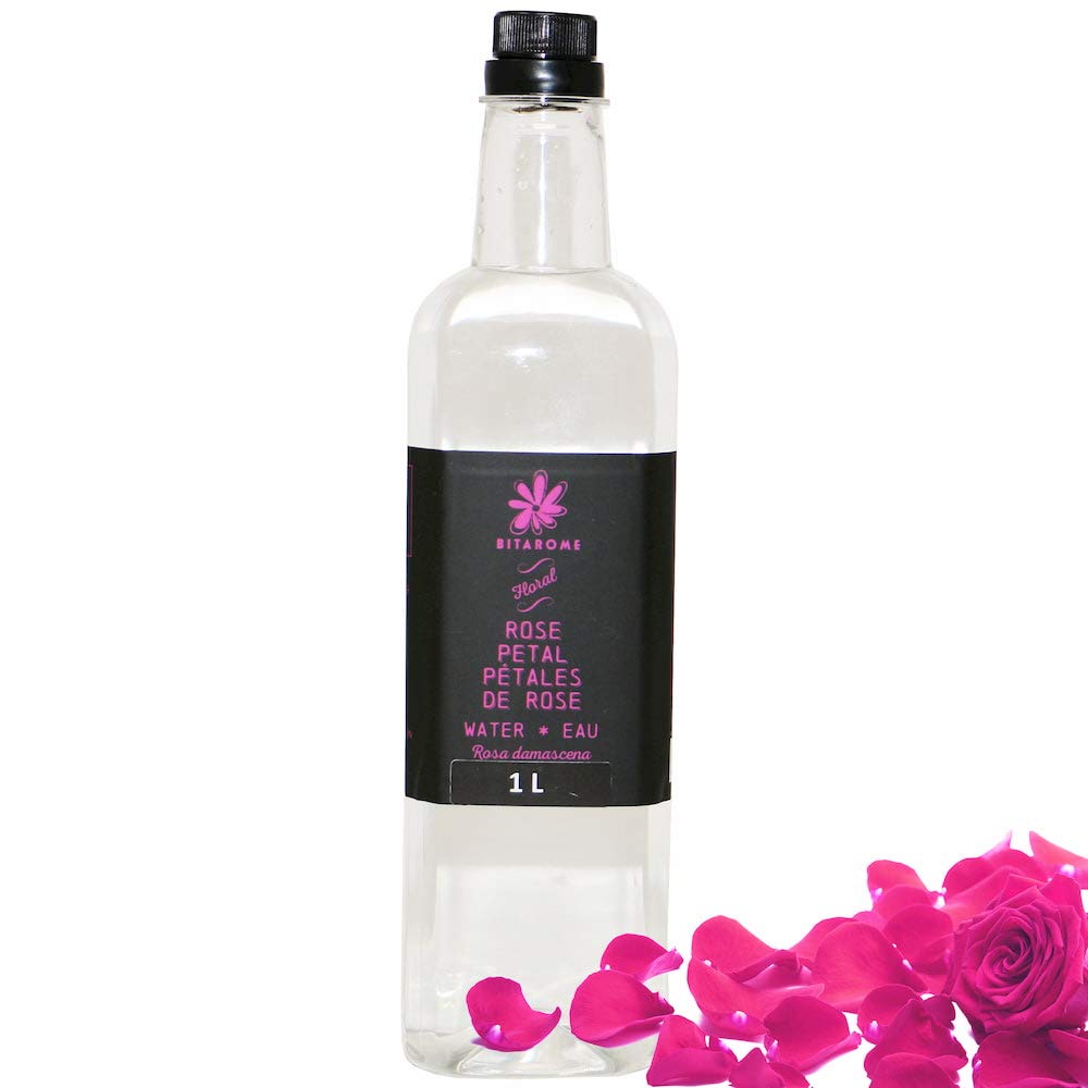 Bitarome All Natural Rose Blossom Water for Cooking, 1L (33.81oz) | For Nougats, Turkish Delights, Baklava and More. No Additives, Vegan