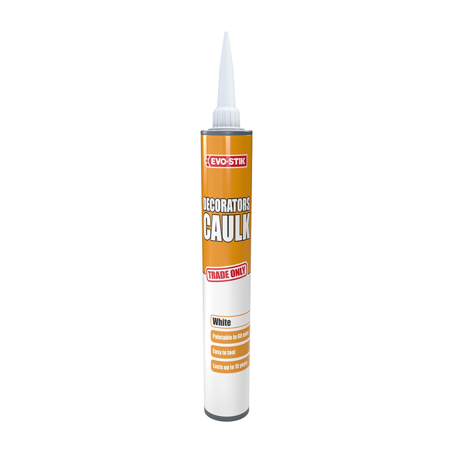 EVO-STIK Decorators Caulk, Low-Movement Crack and Gap Filler, Fast-Drying, Can be Overpainted, Easy-to-Apply, Lasts Up To 15 Years, Colour: White