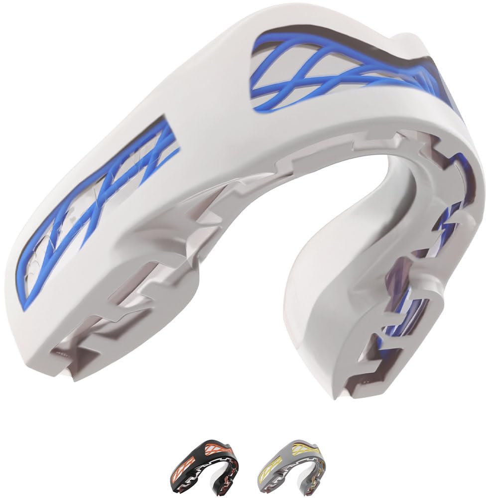 SAFEJAWZ Sports Mouth Guard, Triple Layer Premium Protection with Shock-Cage, Adults Gum Shield with Case for Boxing, MMA, Rugby, Martial Arts, Karate, Hockey, Judo and All Contact Sports (White)