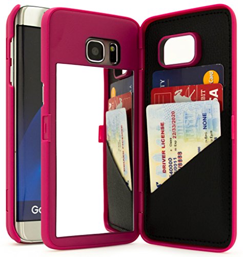 image for Galaxy S7 Edge Case, Bastex Hot Pink Hidden Back Mirror Wallet Case wi