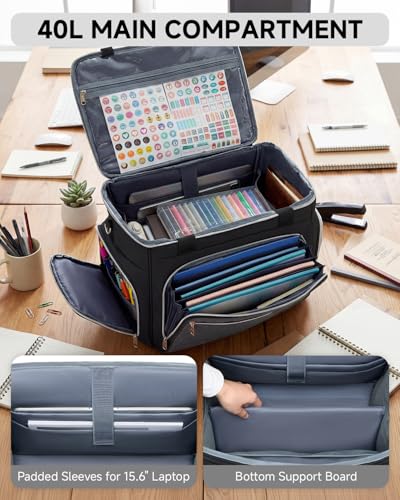 Amythe Rolling Teacher Tote Bag with Accordion File Organizer, 5 Wheels Laptop Briefcase with 15.6" Laptop Compartment, Wheeled Bag for Work, Office, Craft-Black