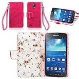 IZENGATE Samsung Galaxy S4 Active I9295 Elegant Floral Skin Premium PU Leather Wallet Flip Case Cover Folio Stand (Deep Rose Pink)