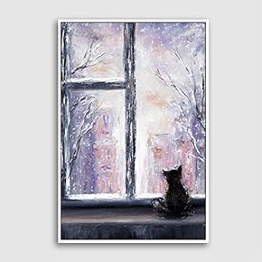 Framed Canvas Home Artwork Decoration Cute Cat Canvas Wall Art for Living Room, Bedroom - 16x24 inches