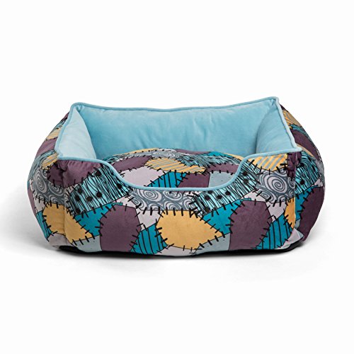 Disney Nightmare Before Christmas Sally Patchwork Bolstered Corded Rectangular Cuddler Dog Bed / Cat Bed; Reversible Insert, Dirt/Water Resistant Bottom, 21″X19″X8″