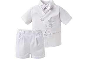 Booulfi Baptism Outfits for Boys Baby Boy Outfits Christening Gifts White Suits with Dress Shirt Pants