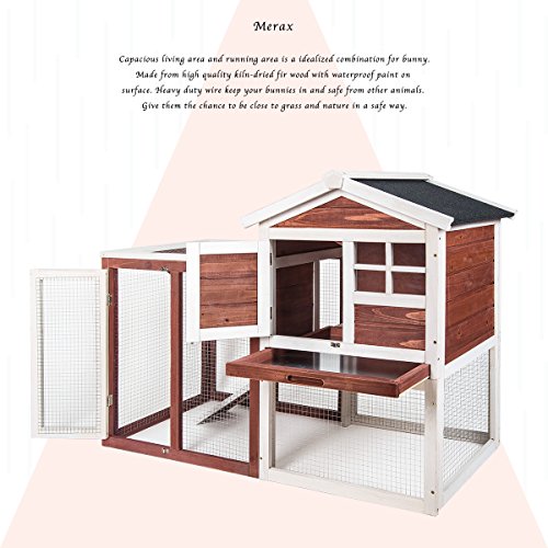 Merax Auburn and White Rabbit Bunny Hutch House with Black Linoleum