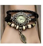 WAWO Fashion Accessories Trial Order New Quartz Fashion Weave Wrap Around Leather Bracelet Lady Woman Wrist Watch Black