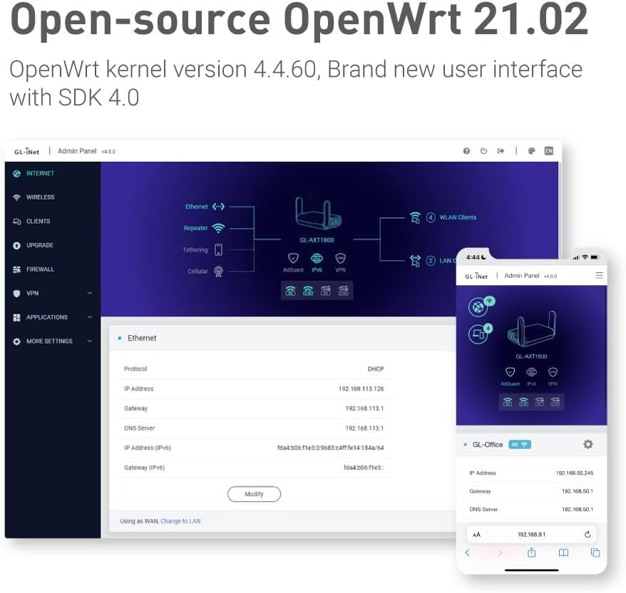 GL.iNet GL-AXT1800 (Slate AX) Portable Travel Router, Pocket Wi-Fi 6 Wireless Internet Router, Portable VPN Routers WiFi for Travel, Public Computer Routers, Business, Moblie/RV/Cruise/Plane