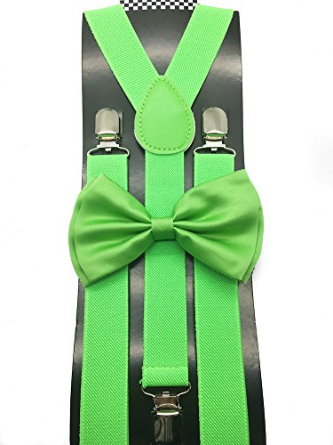 Lime Green Color Wedding Accessories Adjustable Bow Tie & Suspenders